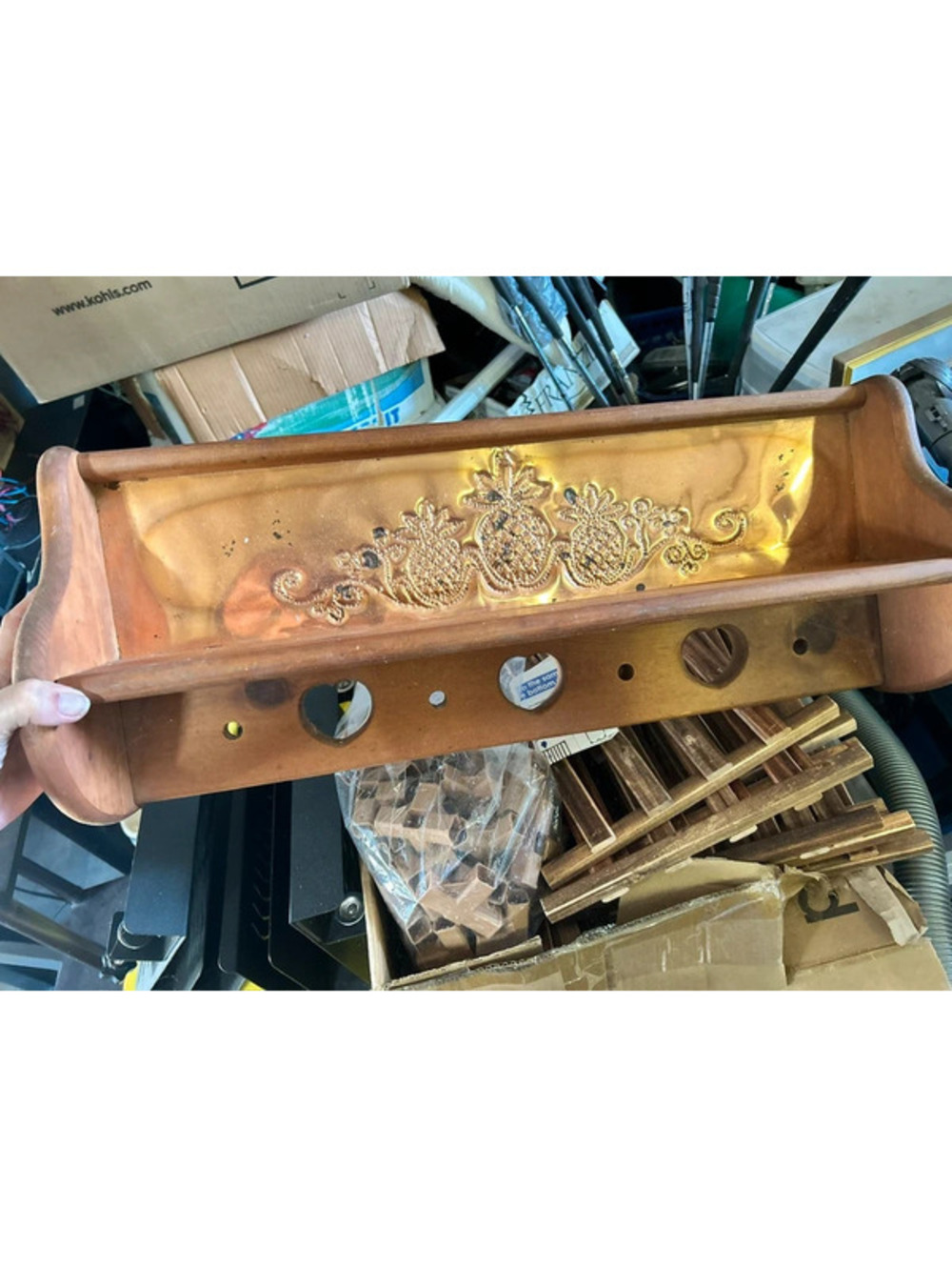 Heart wood  cutout shelf with pineapple nail punch
